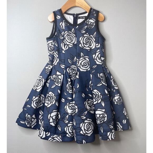 Monnalisa Jakioo Girls ~4/5 Yrs (No Size Tag) Sleeveless Blue Floral Roses Dress - Picture 1 of 6